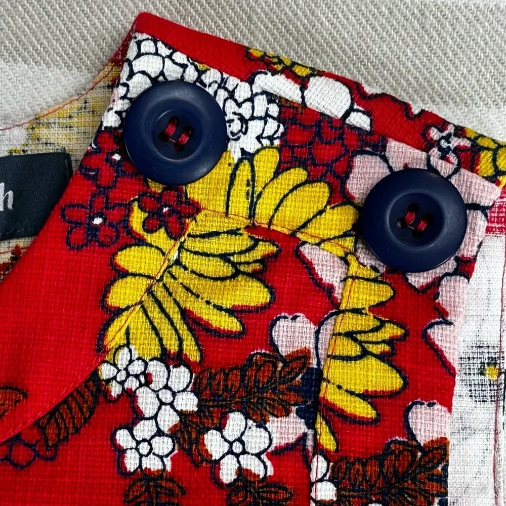 ModCloth Red Floral Sleeveless Shift Dress 100% Cotton Size L Shoulder Buttons
